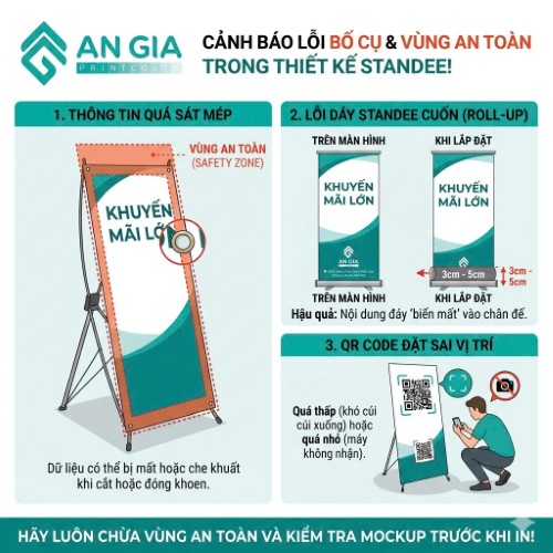 Lỗi thiết kế file in standee sát mép dẫn đến mất nội dung khi gia công cắt bạt